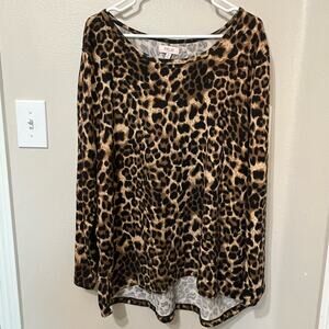 Per‎ Se Women’s Long Sleeve Tunic Sz 1X Animal Print Soft High/Low